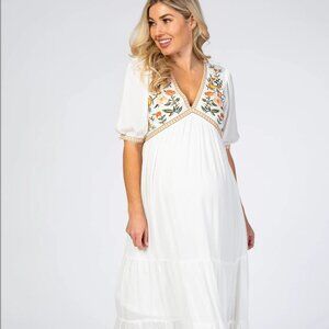 Pinkblush Ivory Floral Embroidered Maternity Midi Dress